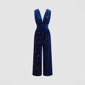 NWT VELVET V-NECK MOON STAR RUCHED
WIDE LEG JUMPSUIT
